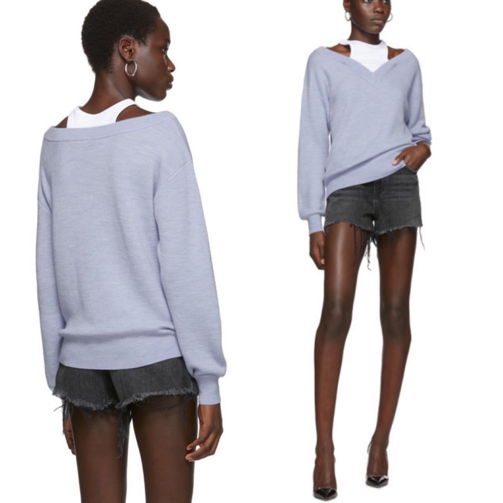 T by Alexander Wang Wool Cashmere Deep V neck oversized baby blue sweater size S